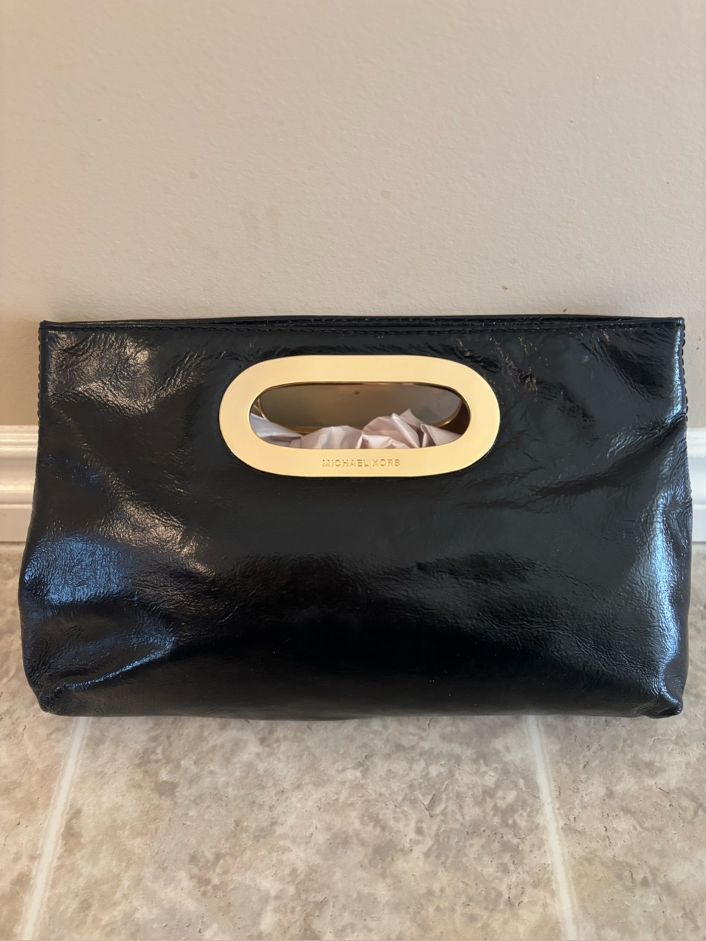 Michael Kors Black Clutch with Gold Oval Handle
